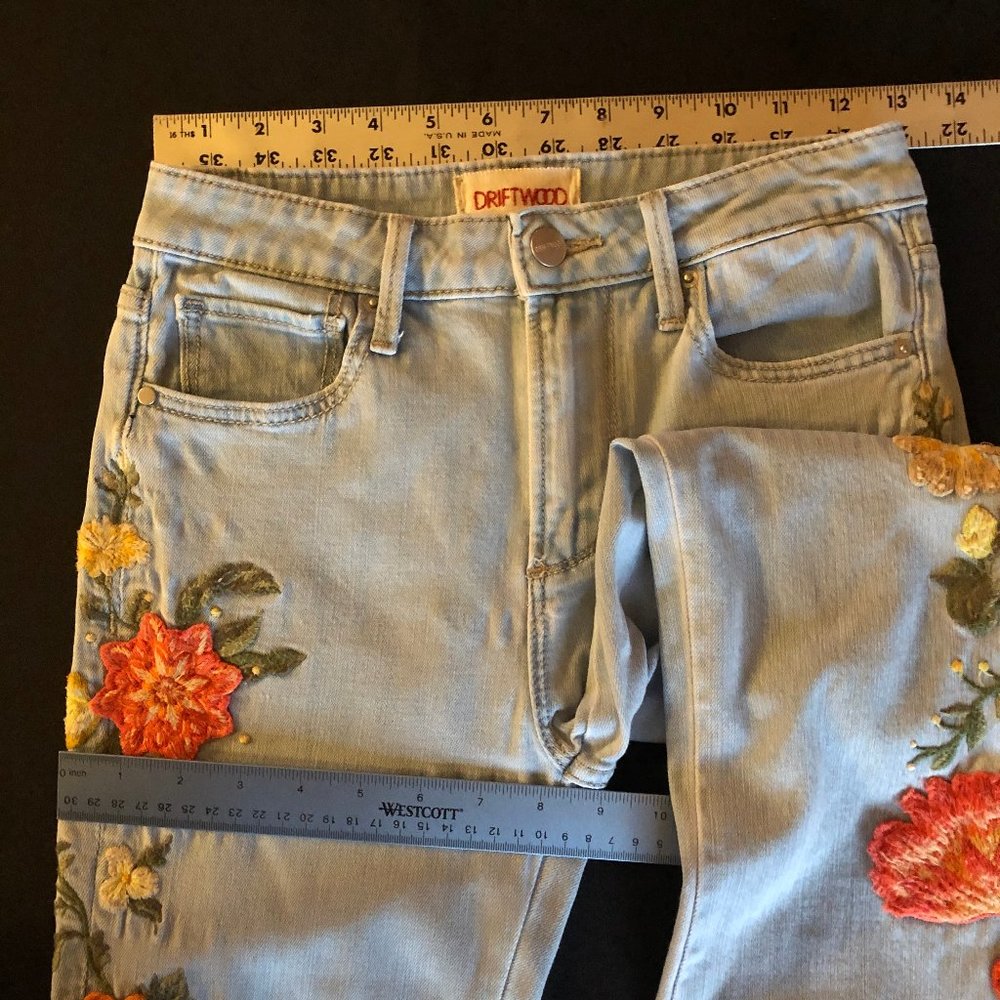 Free People x Driftwood Farrah Embroidered Flare Jeans Sz 24 - Picture 8 of 15